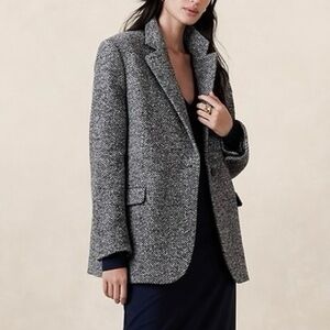 Banana Republic Olinda Oversized Italian Herringbone Blazer Grey Sz S